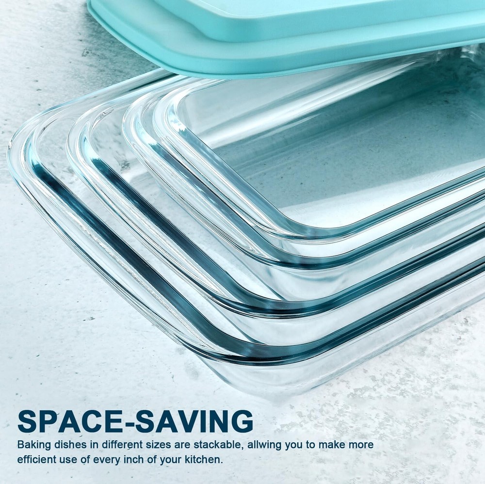 8-Piece Deep Glass Baking Dish Set with Plastic lids Rectangular Bakeware Pans