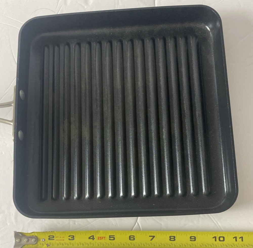Cuisinart 11″ × 11″ Hard-Anodized Square Griddle Pan — Black w/ Silver Handle —