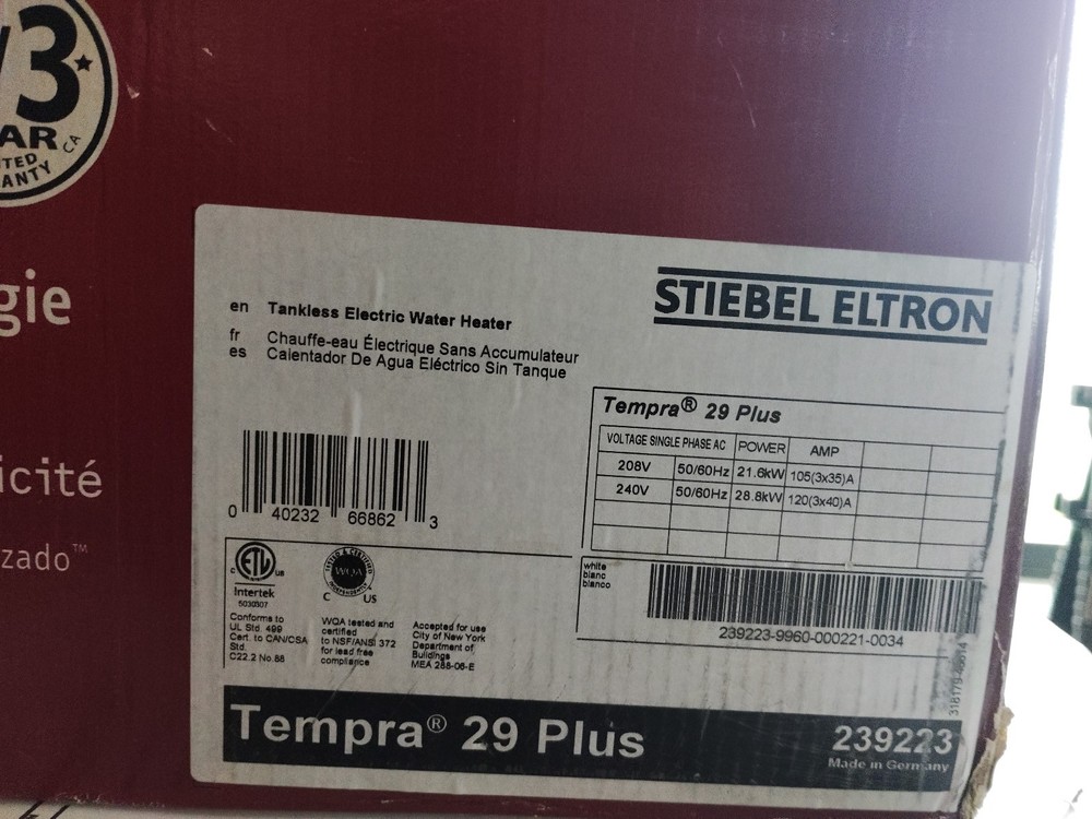 STIEBEL ELTRON Tempra 29 PLUS Tankless Water Heater