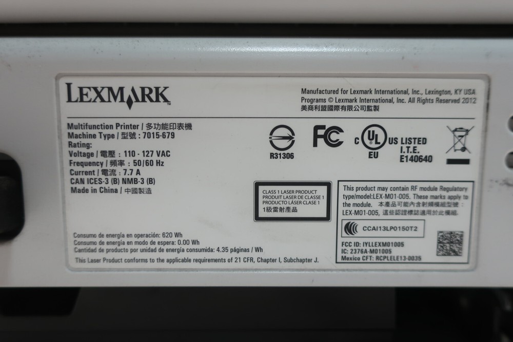 Lexmark 7015-679 Multifunction Printer 100-127v-ac