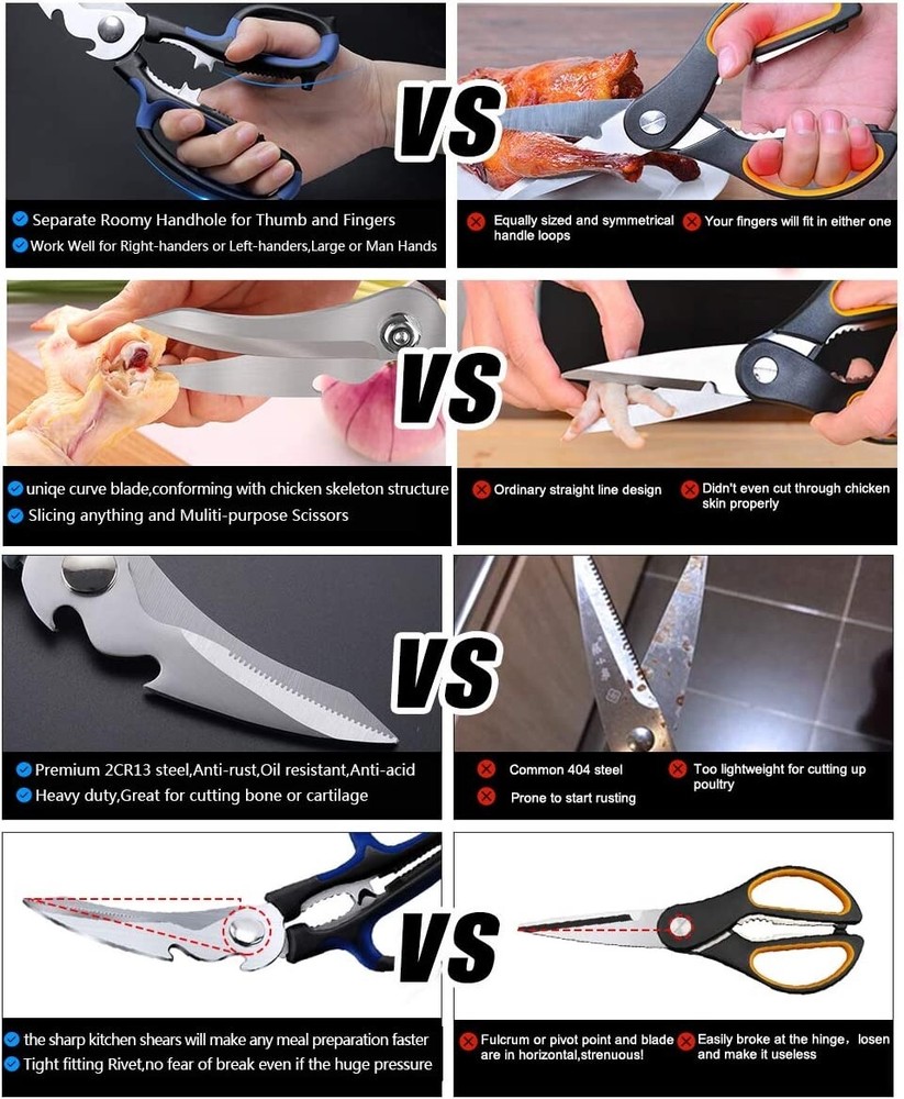 Heavy Duty Kitchen Shears with Unique Curve Blade, Multi-purpose Scissors