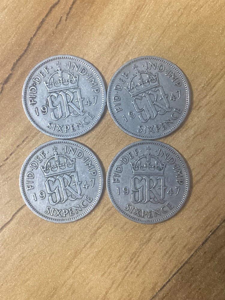 1947 Six Pence coins x4