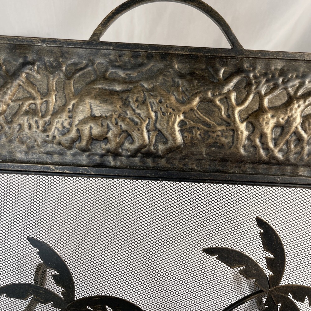 Vintage Mid Century Metal Folding Magazine Rack Elephant Palm Tree Pattern