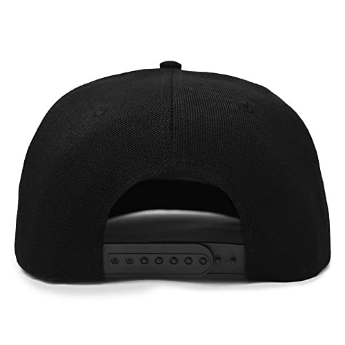 Flat Billed Structured Baseball Cap Adjustable Polyester Hat Small-Large Black