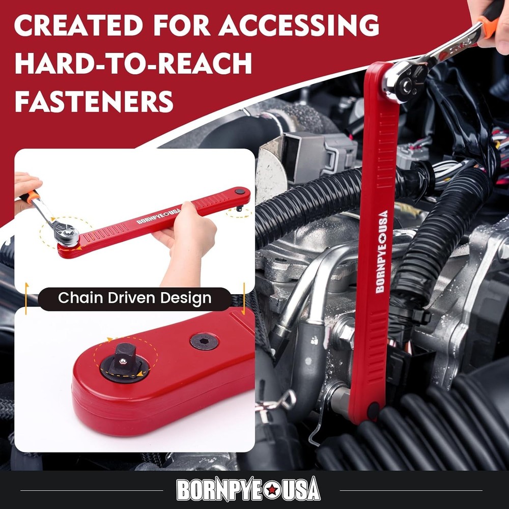 Offset Extension Wrench Set, Impact Ready Socket Extender Tool Red