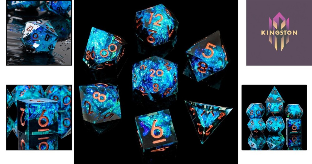 Electrical-Themed Sharp Edge DND Dice Set – 7 Unique Handmade Polyhedral Dice