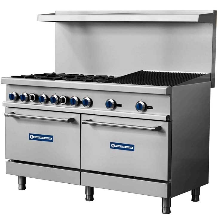 60" Range - 6 top burners + 24" charbroilers and 2 standard ovens