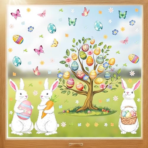 136 Pcs Easter Window Clings for Glass Windows - Double-Sided Easter 8 Sheets