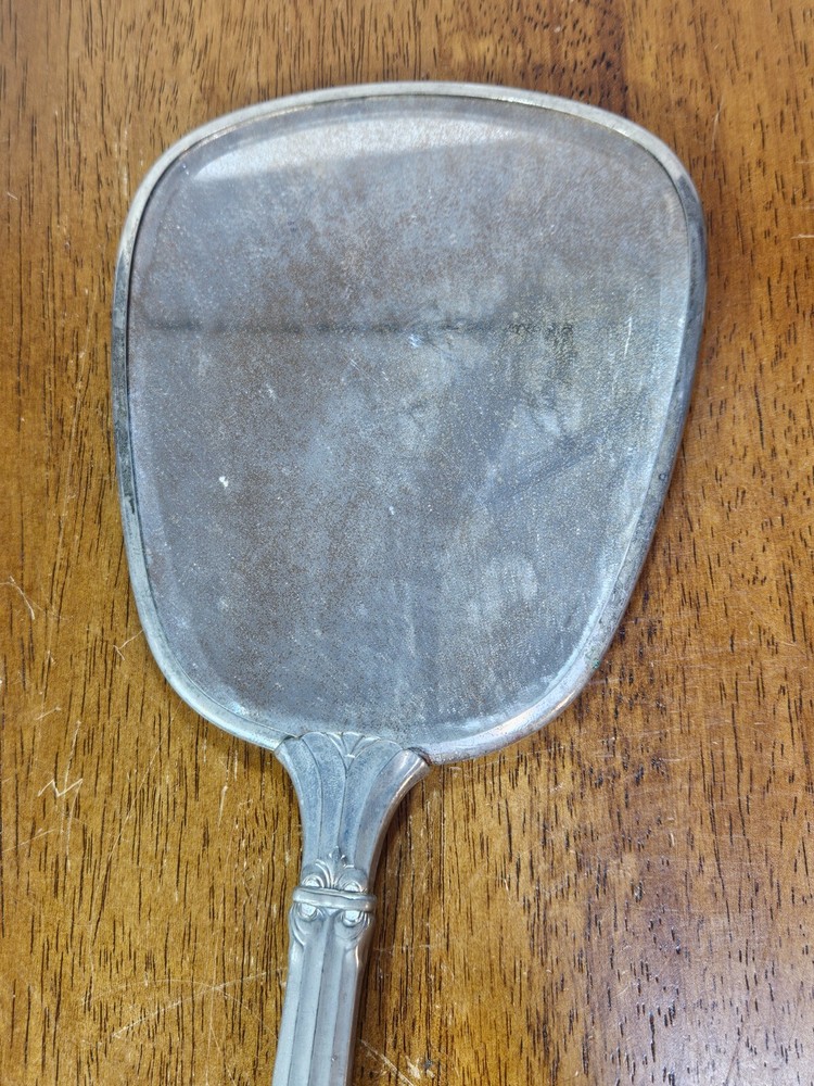 Vintage Hand Held Vanity Mirror Silver Flower Design 13”