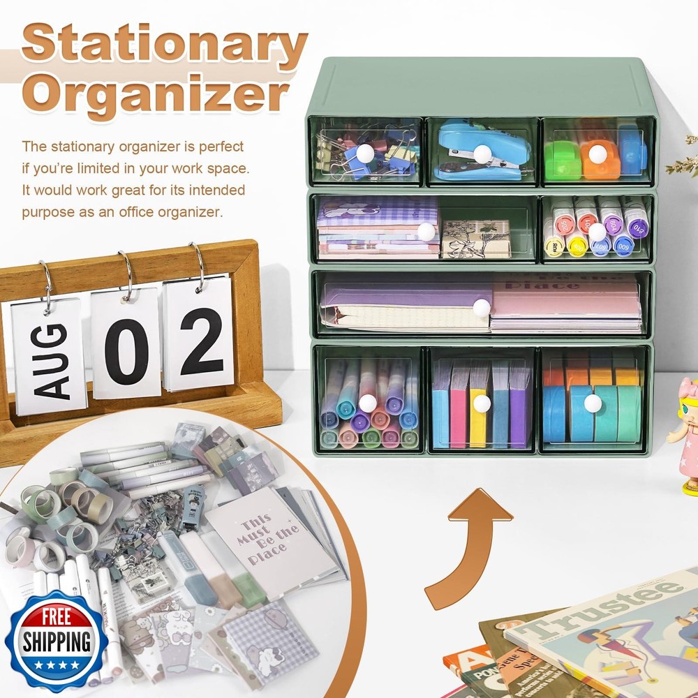 MYKASEN Desk Organizer with 9 Drawers, 4 Tier Plastic Stackable Storage Drawe