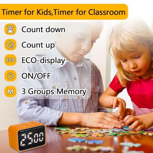 Digital Mini LED Timer, Rechargeable LED Countdown/Up Timer, 3 Pre-set Orange
