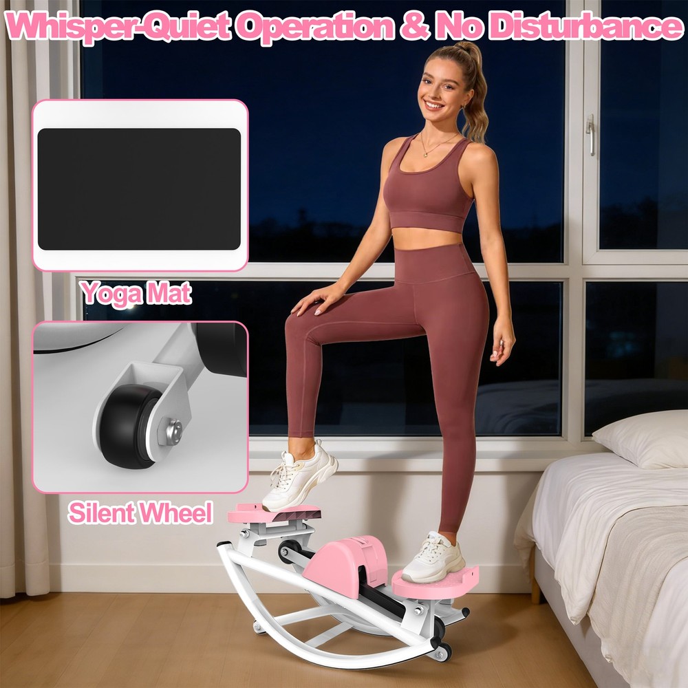 Lateral Stepper for Exercise-Rocking Stepper Machine with Resistance Bands Pink
