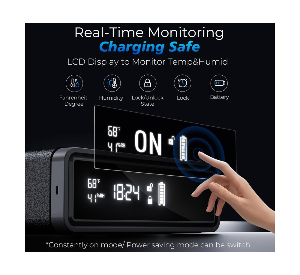 Biometric Safe with Wireless Charging, 3 Access Methods to Unlock, Nightstand...