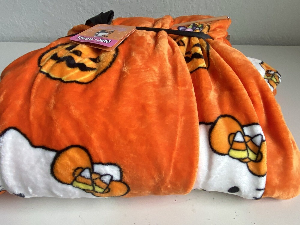 2 Pack Hello Kitty Halloween Throw Blankets Orange Web Pumpkin Pirate Candy Corn