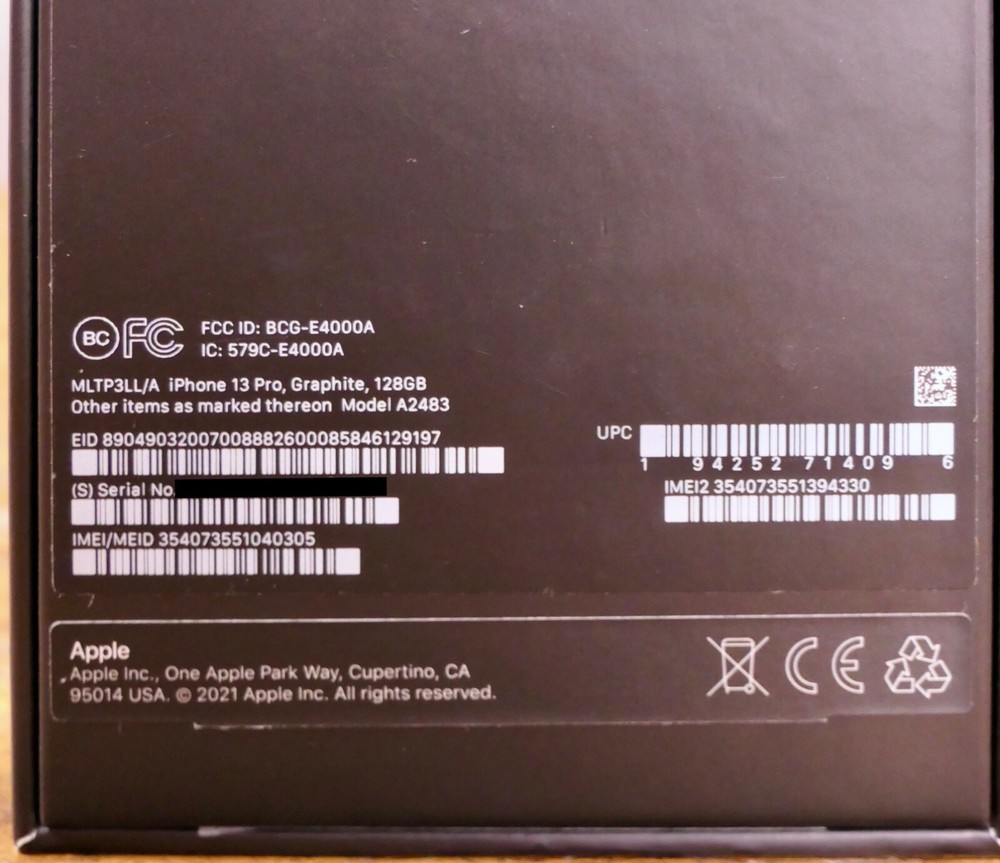 BOX ONLY Apple iPhone 13 PRO Graphite with Ejector, Manual and Sticker