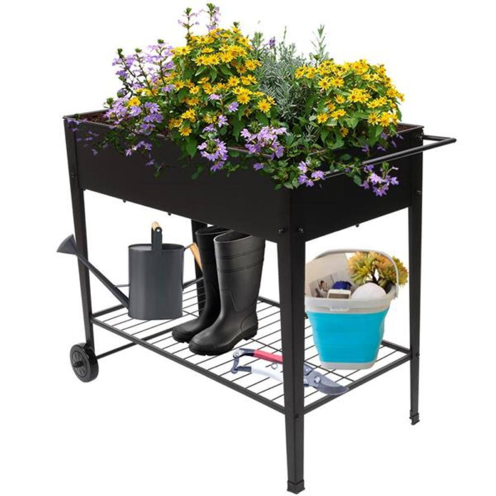 39.80 In. L Black Metal Rectangular Indoor/Outdoor Elevated Tall Planter Raised