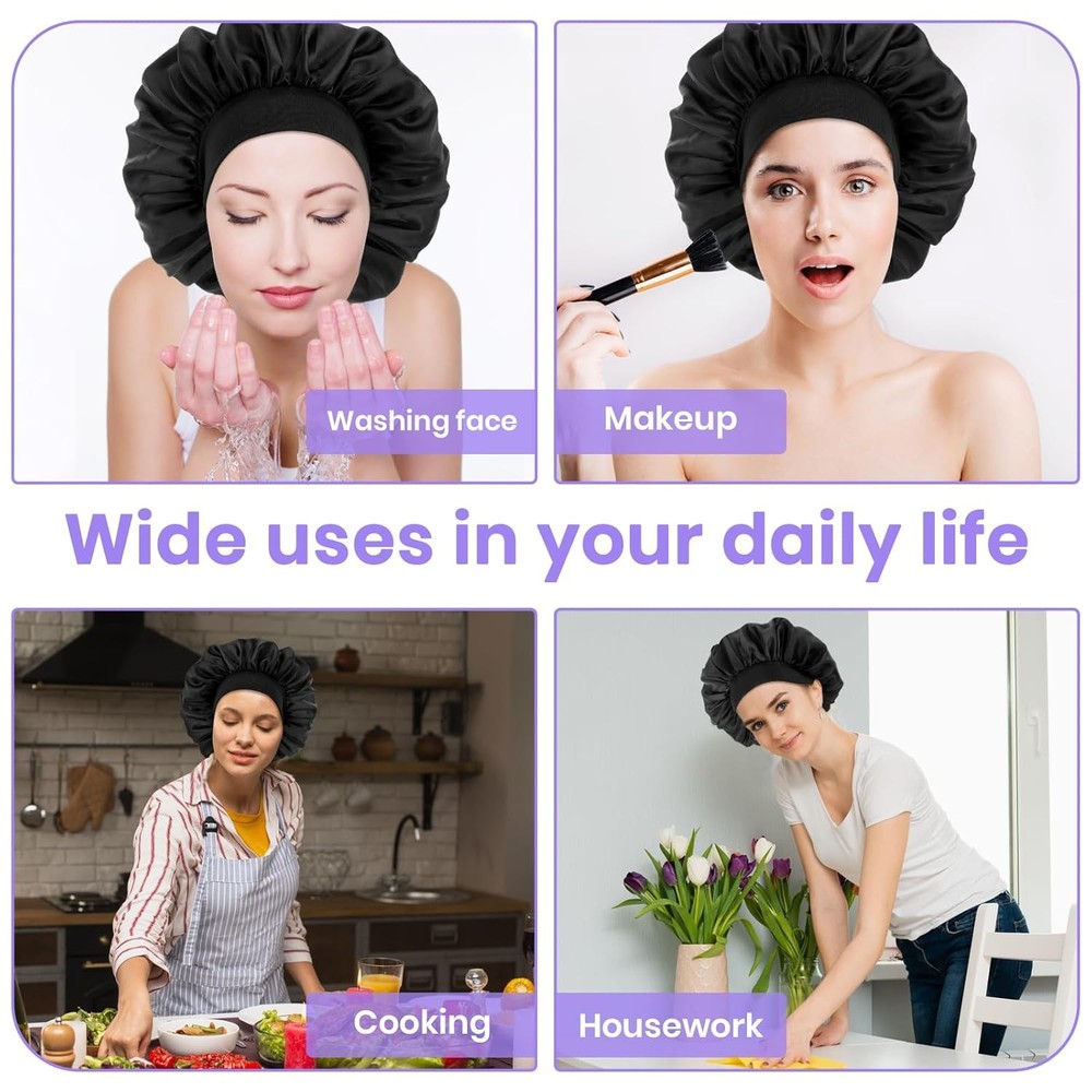 Silk Bonnet for Men, Satin Double Layer Elastic Band Sleep Black