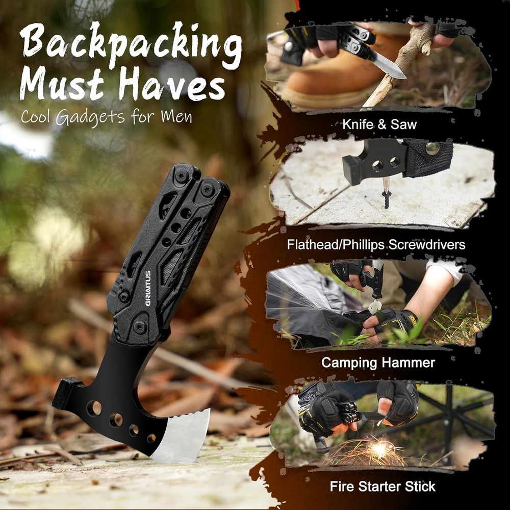 Camping Multitool Accessories Gifts for Men Dad 16 in 1 Upgraded Multi Black
