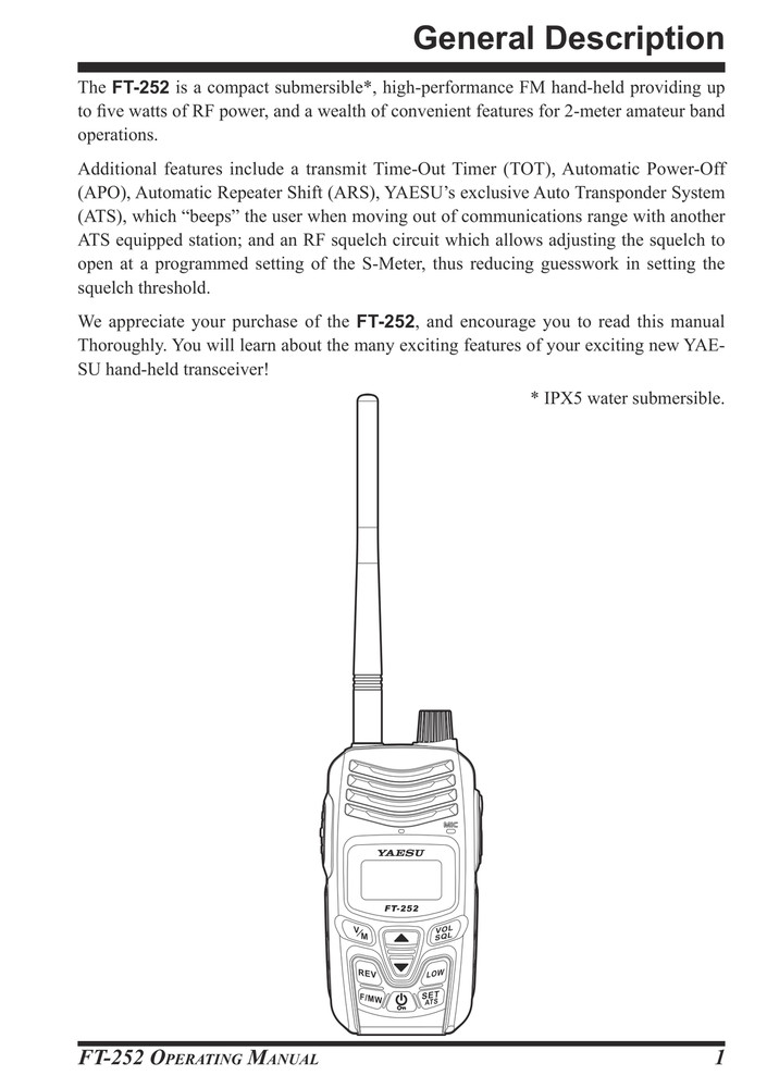 Yaesu FT-252 — Operating Manual Guide Documentation — 68 Pg — Half Size 5.5x8.5