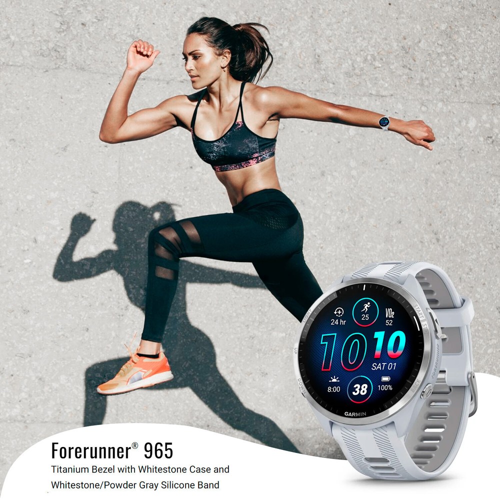 Garmin Forerunner 965 GPS Titanium Bezel Running Smartwatch with Stand Bundle