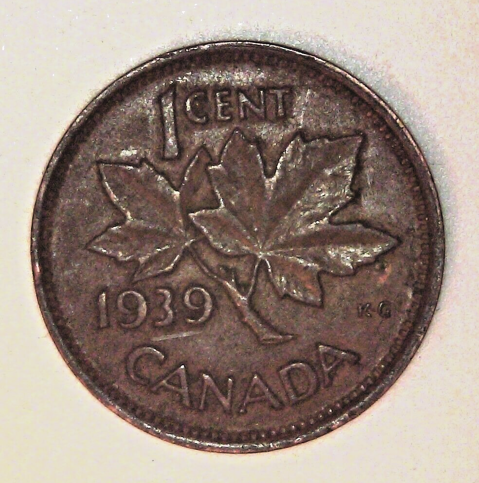 1939 CANADA ONE CENT COIN - BRONZE - GEORGE VI