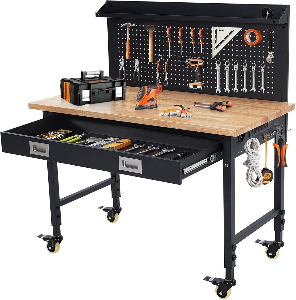 48" Workbench Adjustable Height Workstation w/ Drawer Backplate 2000LBs Capacity