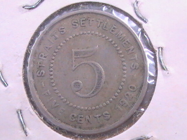 STRAITS SETTLEMENTS 5 CENTS 1920 VERY FINE+