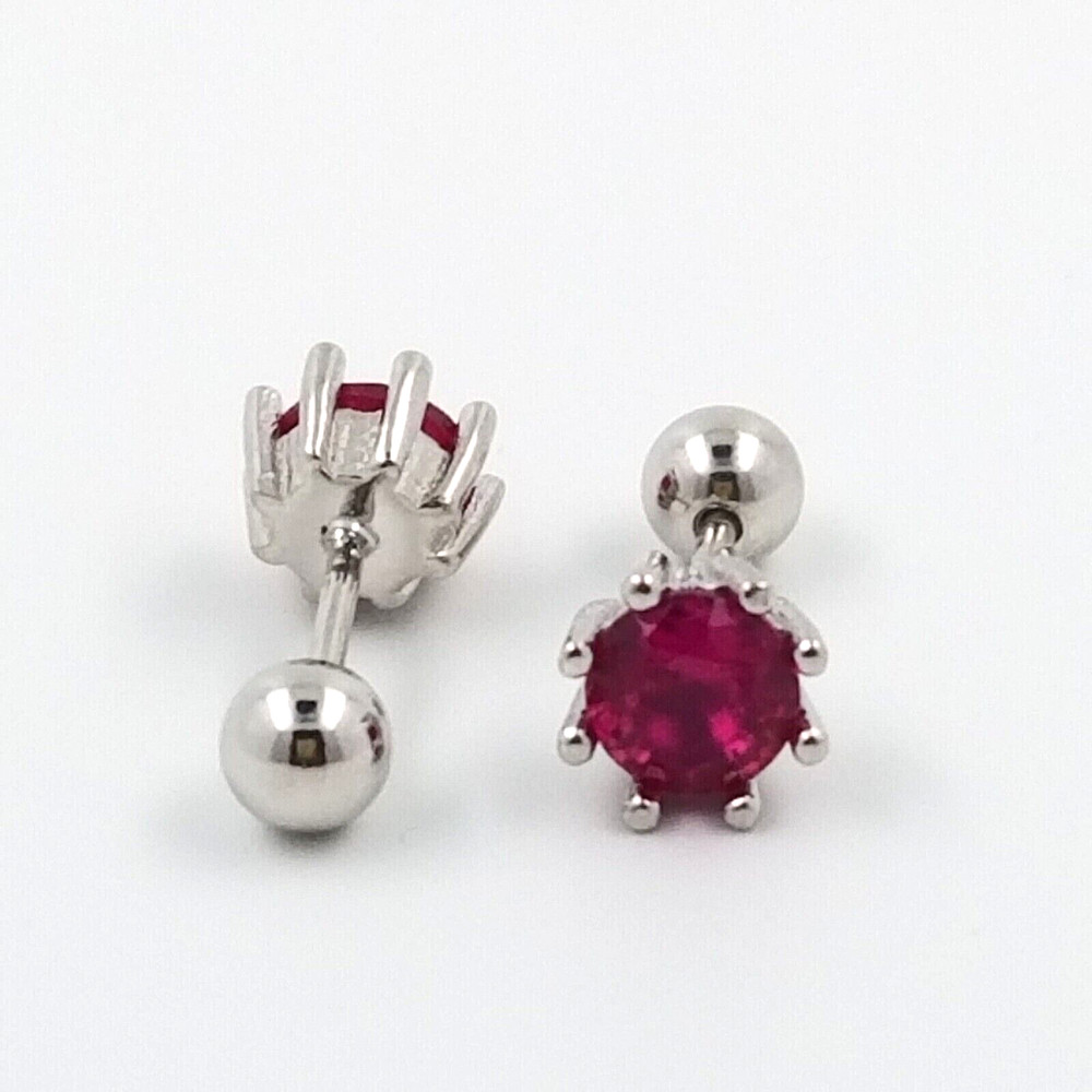 Genuine Ruby 6mm Stud Earrings Ball Screw Back 925 Solid Sterling Silver