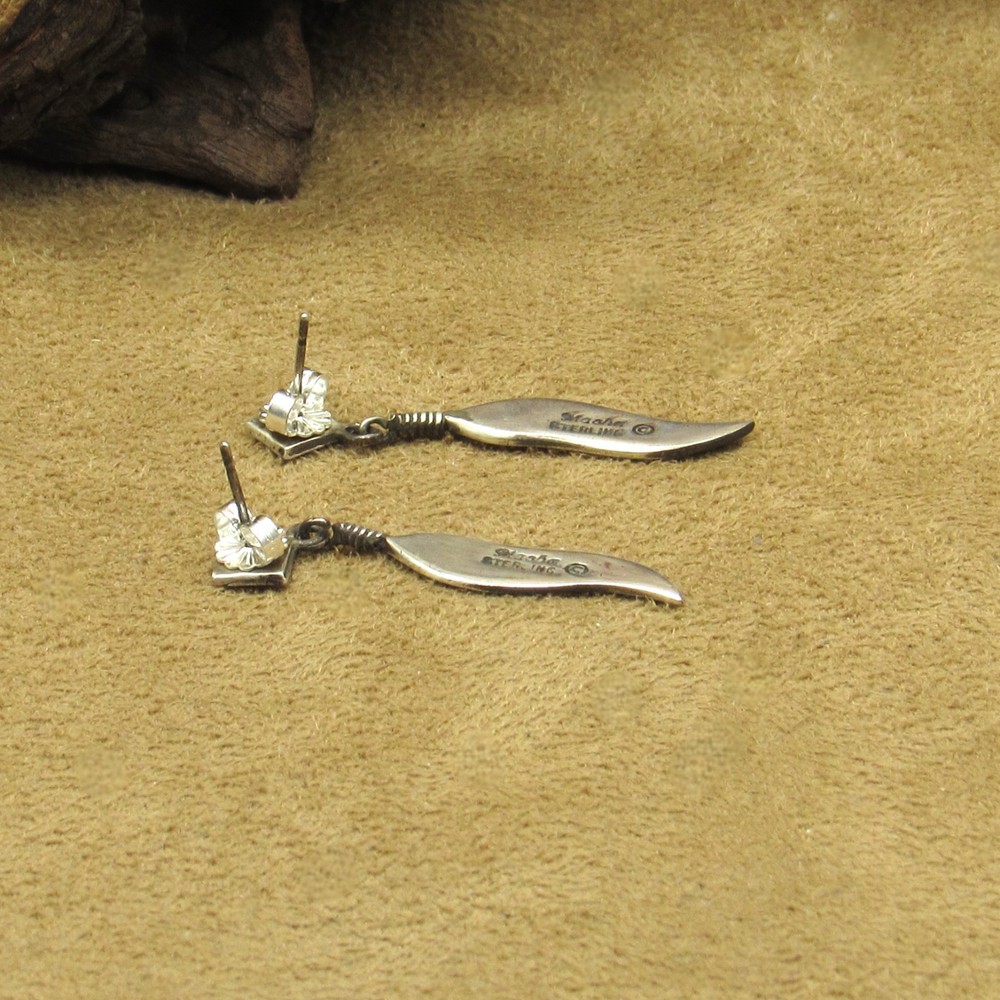 Sterling Silver Overlay Post Dangle Feather Earrings by Masha