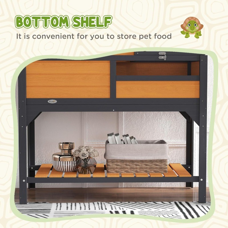 Tortoise Habitat with Adjustable Lamp Holder 2 Layer Enclosure Openable Lid