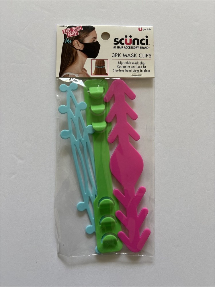 Scunci Adjustable Ear Strap Saver, Extender Holder, Comfortable Band Clip (3pc)