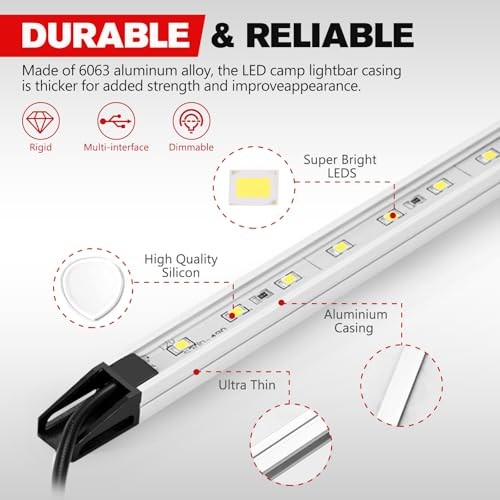 12V Interior Light Bar Kit, Dimmable Camping Lights, Weatherproof 6 PCS White