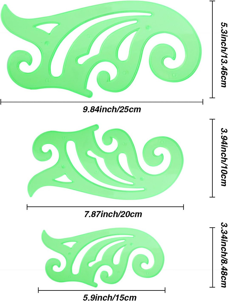 6 Pieces Plastic French Curve Ruler Multi-Function Comic Template Tool Set for D