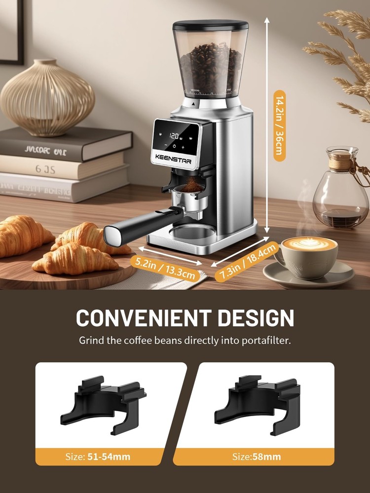 Conical Coffee Bean Grinder with 34 Grind Settings for Home Use, Precision Timer