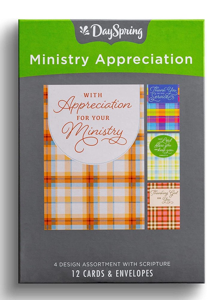 Ministry Appreciation Set 12 Cards & Envelopes NEW 4 Designs Scripture Message