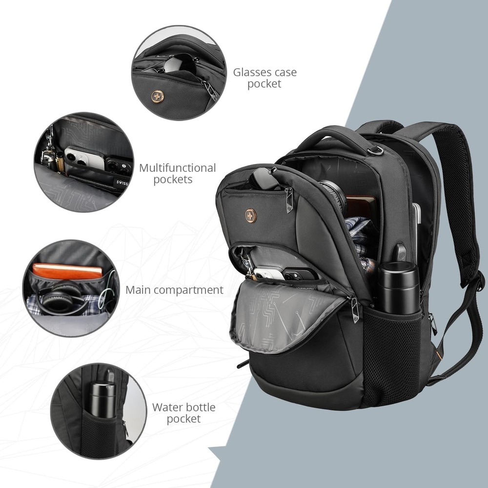 Swissdigital Design Business Laptop Backpack, College Laptops Backpack with U...