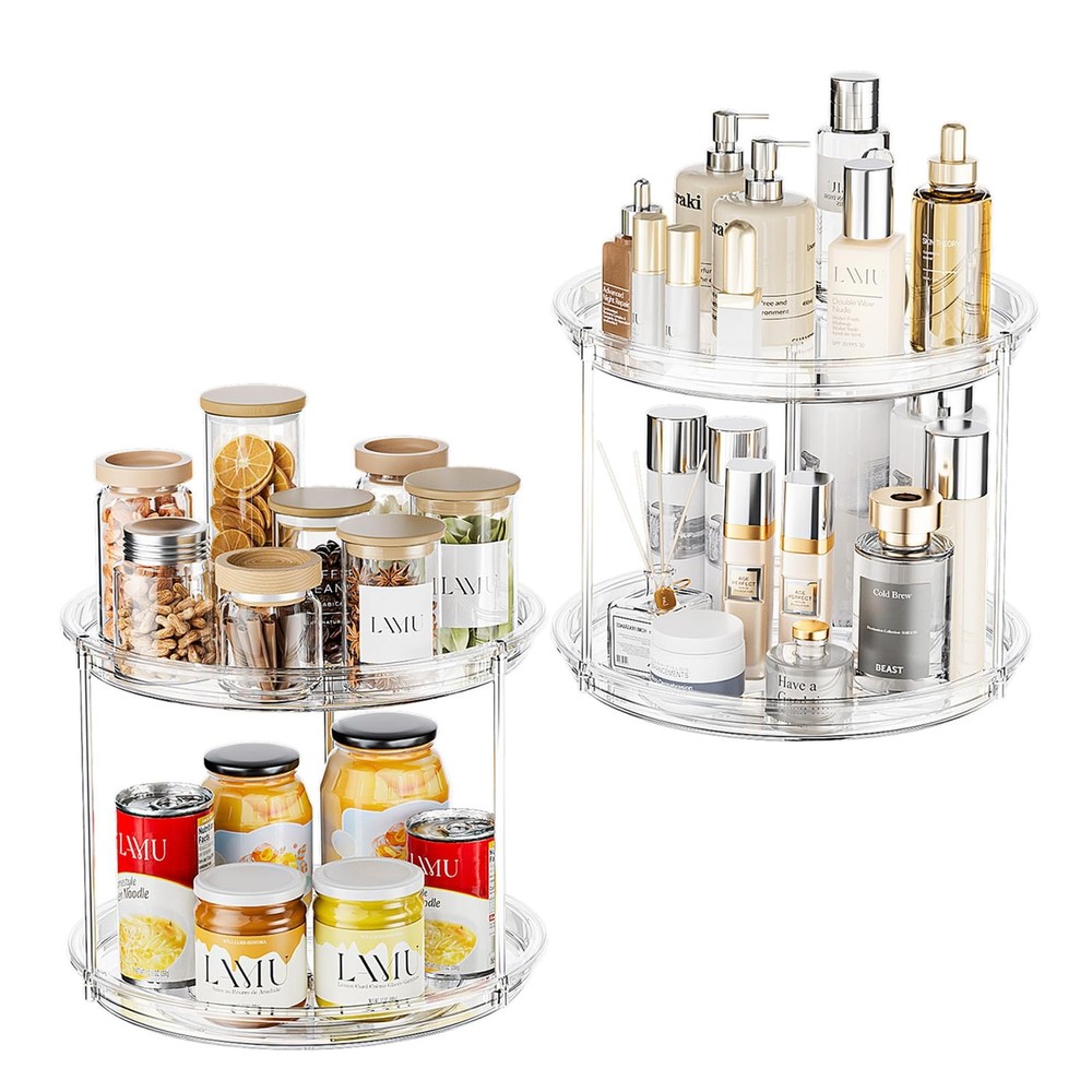 2 Tier Lazy Susan Turntable Organizer for Cabinet, 9'' Rotating Spice Rack fo...