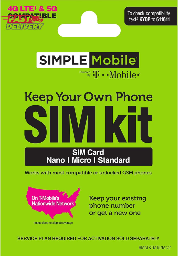 Simple Mobile Prepaid Sim Card Kit (4G LTE Network)