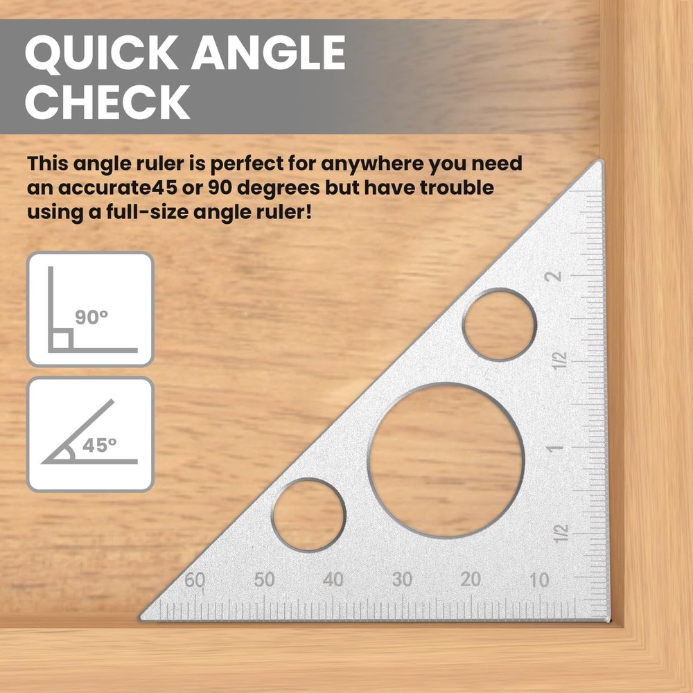 Aluminium Alloy Right Triangle Angle Ruler, 45/90 Degrees Multi Angle Constru...