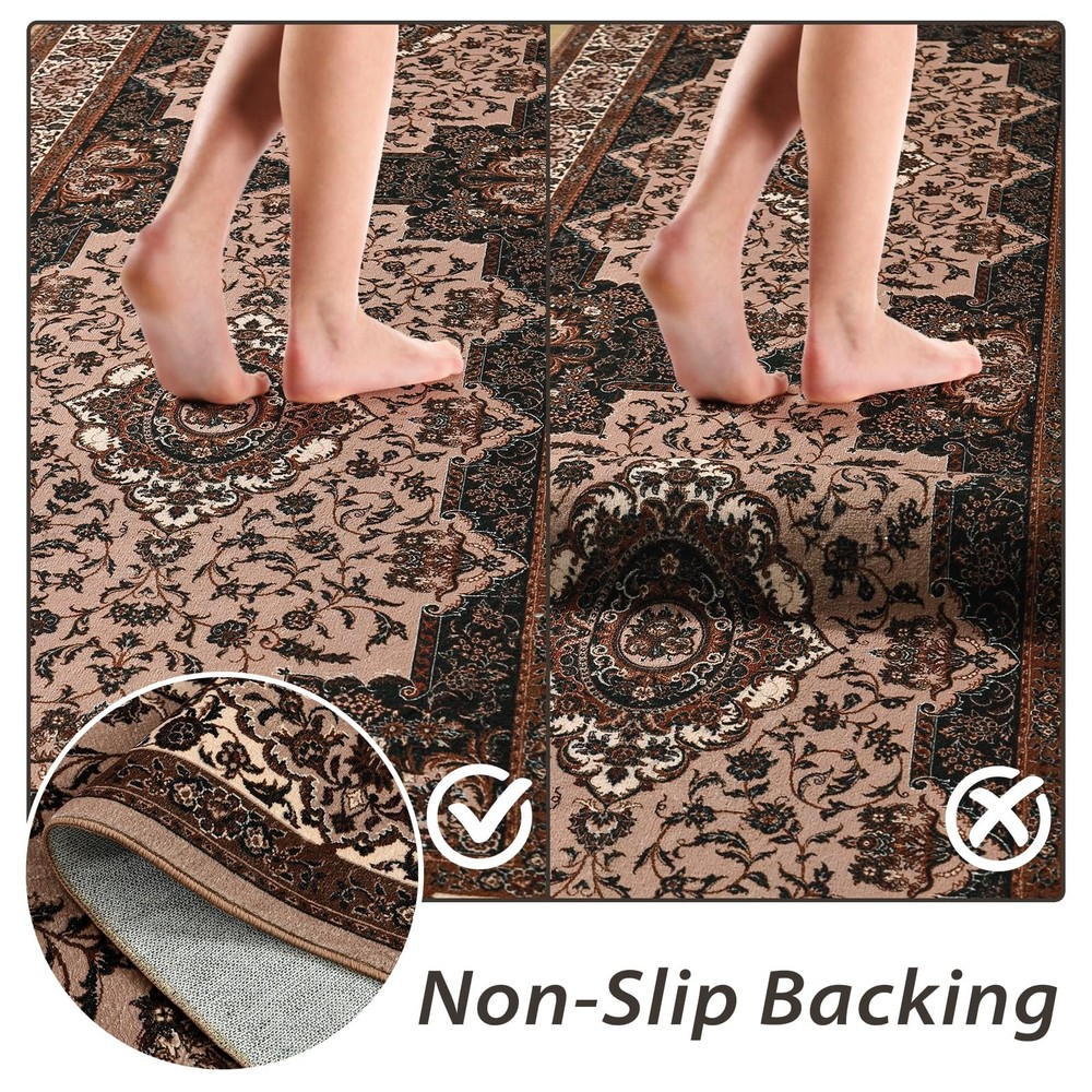 Rtizon Runner Rug for Bedroom, 2x6Ft Machine 2' x 6' (Rectangular), Brown