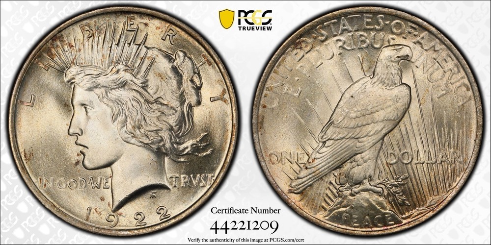 1922 P Peace Silver Dollar PCGS MS-66