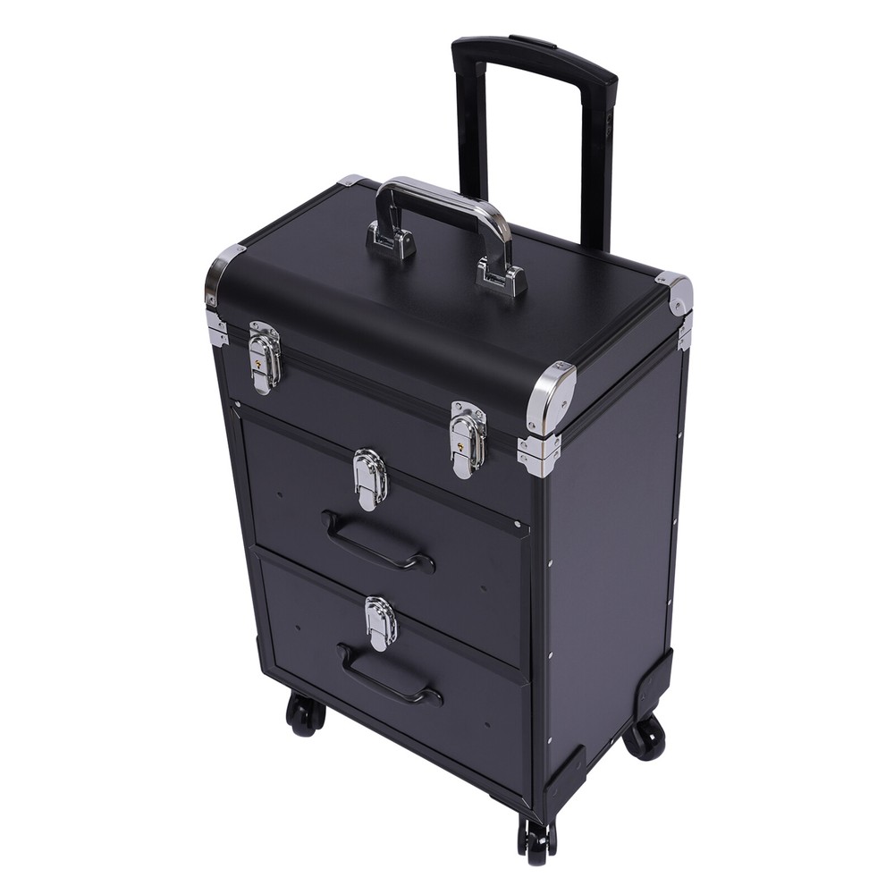 Makeup Train Case Professional Aluminum Rolling Cosmetic Trolley Makeup Storage