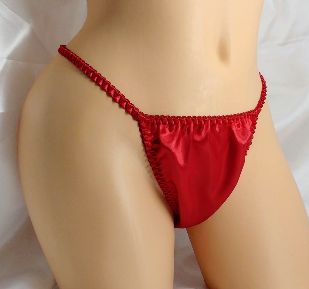 Red Satin Thong string bikini panties.