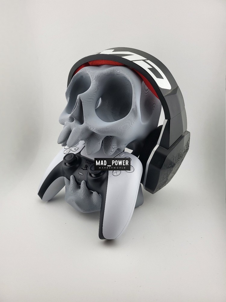 PS5 Controller Stand and headset Holder Unique 3D Printed Skull- Gaming Display