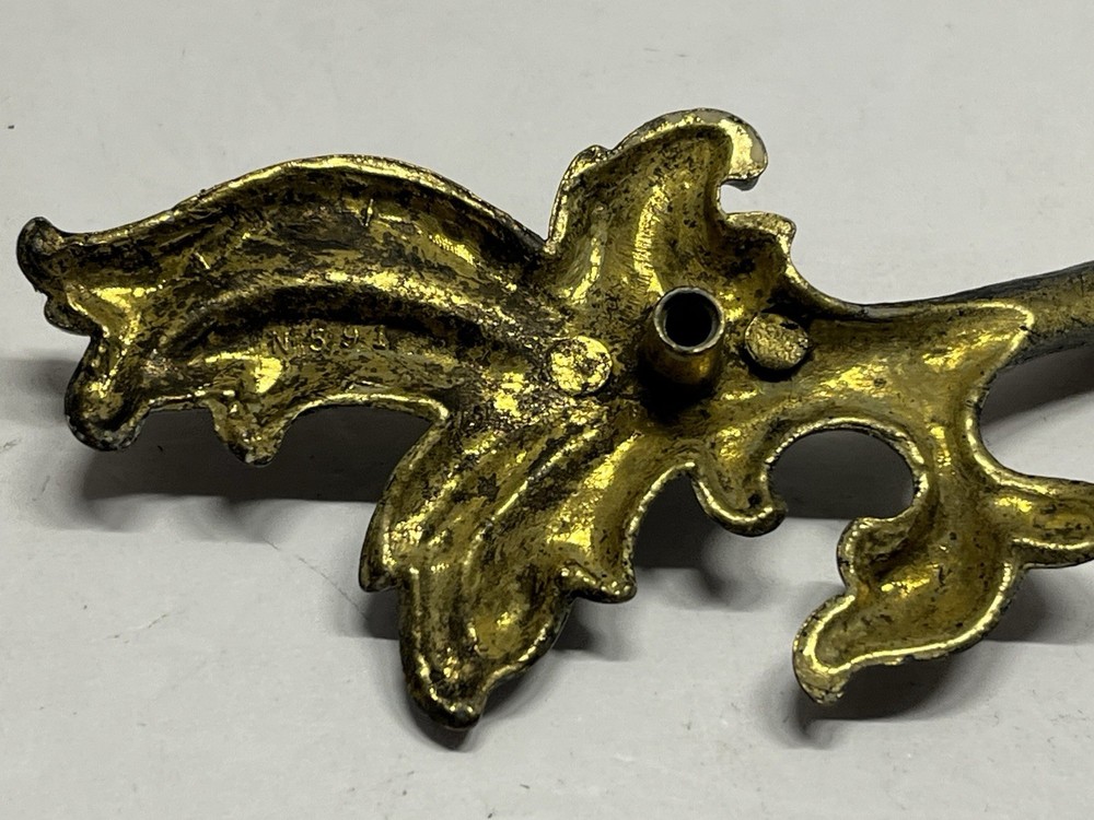 Vintage NOS 9 1/4” Decorative Brass/Whitewash Fixed Drawer Pull