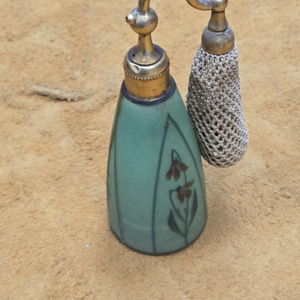 Antique Devilbiss Perfume Atomizer/Bottle Signed Green & Gold Hand Painted