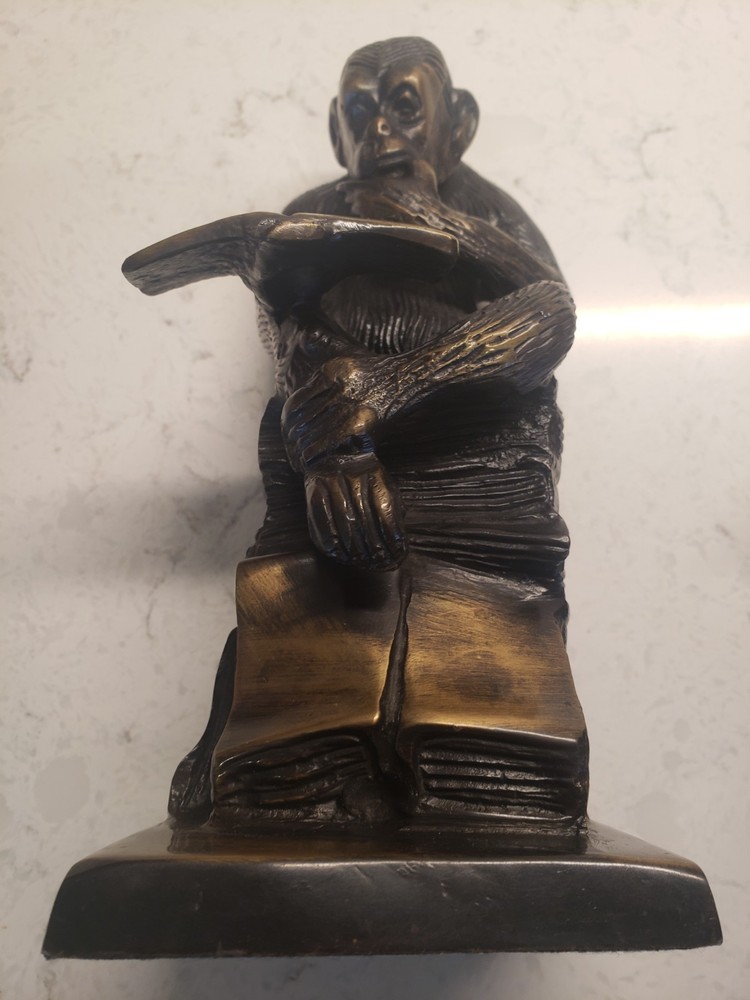 VTG Bronze Bookend Seated Chimpanzee Monkey Reading ..