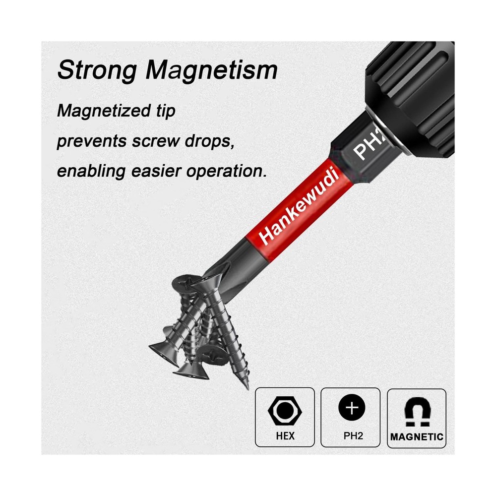 10 Pack Phillips Bits #2 impact Magnetic, Professional 2 Inch Phillips Head D...