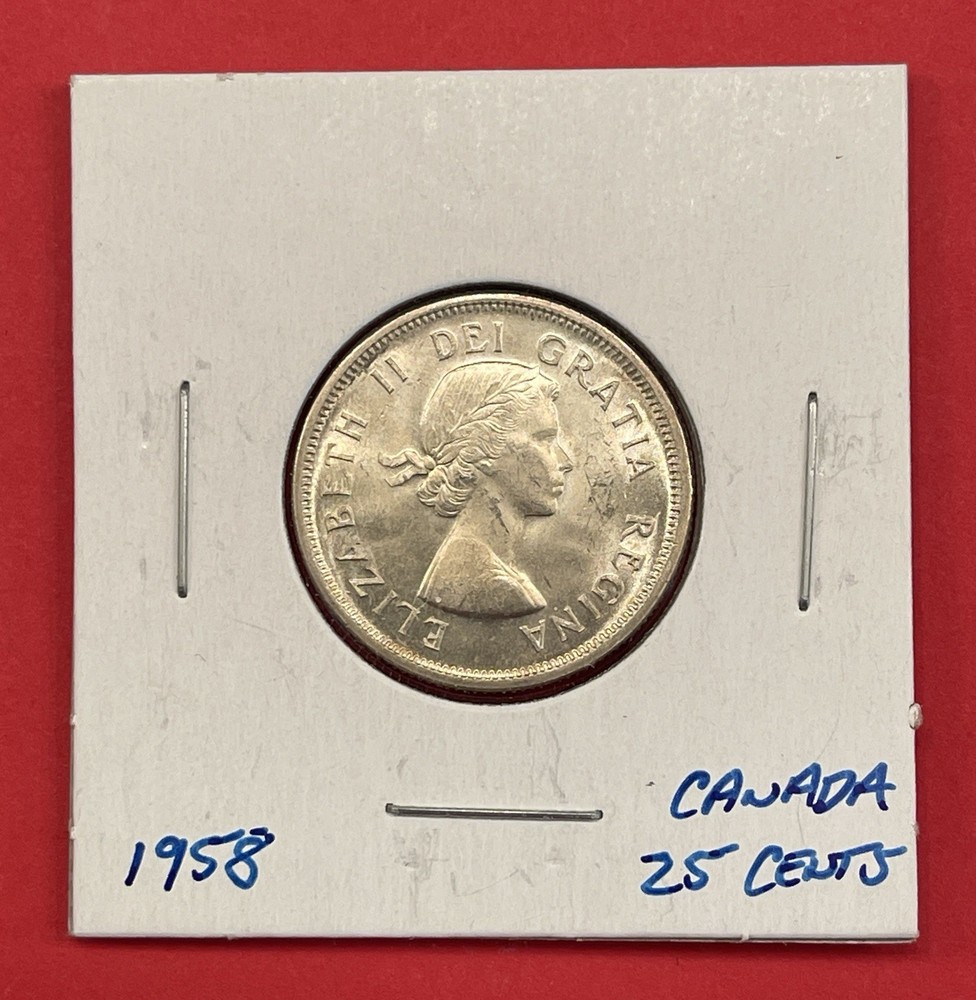 1958 Canada Silver 25 Cents, Uncirculated.