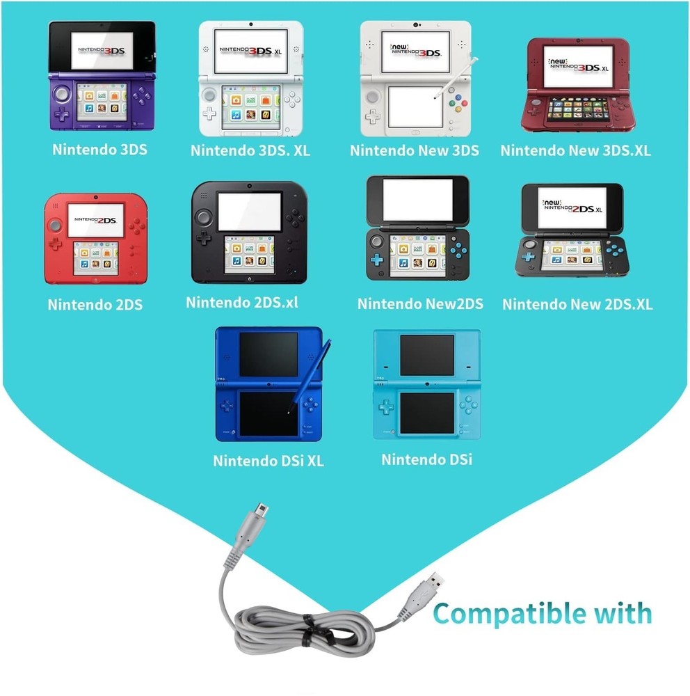 Lightweight USB Charging Cord for 3DS & 2DS - 4.9FT Fast Charge Solution